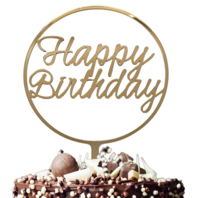 Topper złoty Happy Birthday w kole