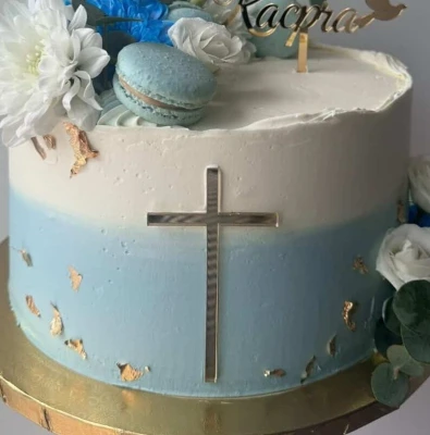 Dekor na tort krzyżyk złoty cienki